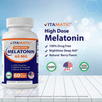 Vitamatic Melatonin 60mg Fast Dissolve Tablets - 60 Vegan Natural Berry Flavor Tablets - Non-Habit Forming - Non-GMO, Gluten Free (2 Bottles)