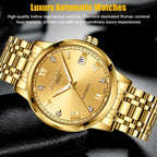 Luxury People Automatic Mechanical Watch Waterproof Stainless Steel Gold Tone Wrist