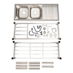 Aiqidi Commercial Stainless Steel Sink Double Bowl Freestanding Restaurant Kitchen Prep & Utility Sink Basin with Channel
