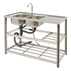 Aiqidi Commercial Stainless Steel Sink Double Bowl Freestanding Restaurant Kitchen Prep & Utility Sink Basin with Channel