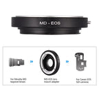 MD- Lens Mount Adapter Ring with Corrective Lens for Minolta MD Lens to Fit for Canon EF Camera Focus Infinity