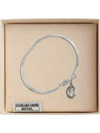 5 3/4 inch Oval Eye Hook Bangle Bracelet w/ St. Aedan of Ferns in Sterling Silver
