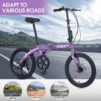 20" Folding Bike, 8 Speed City Bicycle, Aluminium Alloy Frame, Purple