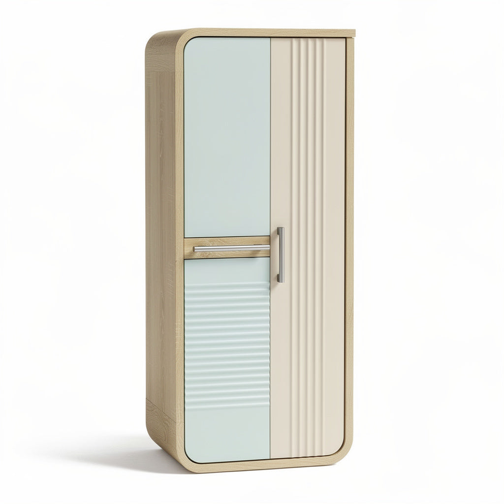 Refrigerador de Diseño Moderno con Acabado en Madera y Puerta de Colores