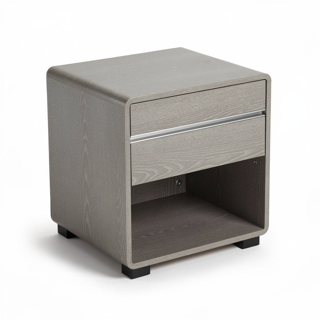 Mesita de Noche Moderna en Color Gris con Cajón y Espacio Abierto