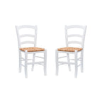 Linon Karsyn Set of Two Wood Side Chairs Ladder Back Rush Seat in White Finish