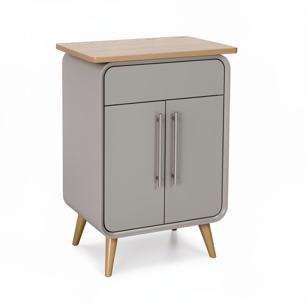 Título técnico: Cajonera Moderna con Acabado en Gris y Tapa de Madera Natural