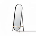 Espejo de pie moderno con base de madera y diseño minimalista