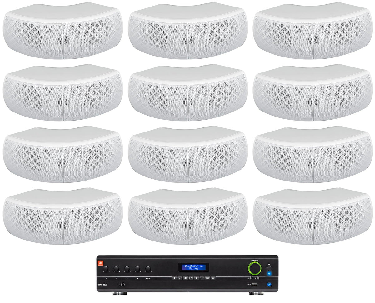 JBL VMA1120 Commercial 70v Amplifier+(12) White Dual 4" Speakers For Restaurant
