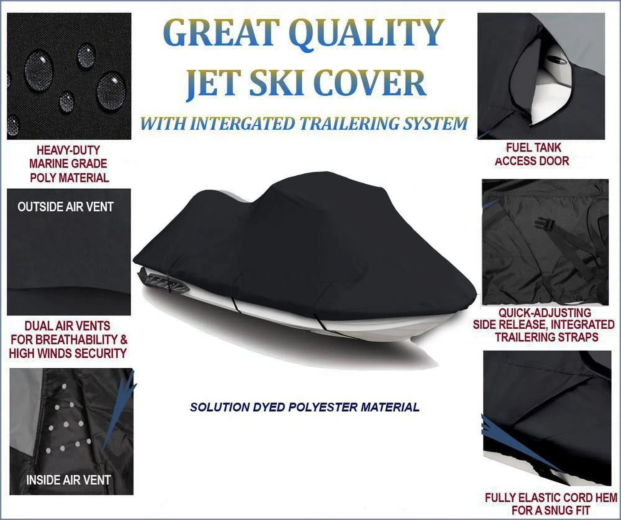 Ebony PWC 600D JET SKI Cover Compatible for Yamaha VXS 2015 2016