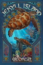 Jekyll Island, Georgia, Sea Turtle Art Nouveau (19x27 inches, Premium 500 Piece Jigsaw Puzzle for Adults and Family, Made in USA)