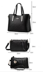 Smarit Gentlemen Pu Leather Weave Handbag Purse Bag Set 3 Pieces Tote Bag Set Shoulder Bags Big Capacity