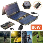 JLLOM 80W USB Solar Panel Folding Power Bank Outdoor Camping Hiking Phone Charger USA
