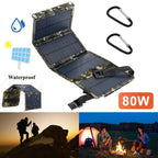 JLLOM 80W USB Solar Panel Folding Power Bank Outdoor Camping Hiking Phone Charger USA