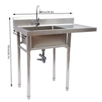 39.3* 23.6* 36.7in Stainless Steel Kitchen Utility Sink Drainboard Sink for Commercial and Home Use
