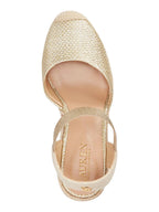 LAUREN RALPH LAUREN People Gold Mixed Media Ankle Strap Padded Pearle Cap Toe Wedge Slip On Espadrille Shoes 8 B