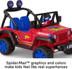12V Power Wheels Spider-Man Jeep Wrangler Battery-Powered Ride-On Vehicle with Sounds, for a Child Ages 3-7