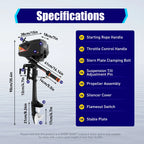 2 Stroke 3.6 HP Gasoline Outboard Motor, 55cc Fishing Boat Engine with Water Cooling System Clutch Control Midnight
