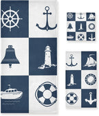 Dreamtimes Bath Towel Sets for Bathroom Hand Towels Fingertip Towels Sailing Vessel Anchor Lighthouse Checked 3 Piece Decorative Soft Cotton Absorbent