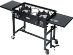 Outdoor Camping Propane Double Burner Stove 2 Folding Cook Cooking Station Stand Picnic BBQ Grill 58,000 BTU, Midnight