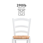 Linon Karsyn Set of Two Wood Side Chairs Ladder Back Rush Seat in White Finish