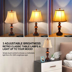 Nictiv Set of 2 Table Lamps, Bedroom Bedside Lamp with 4 USB Port Touch Control 3-Way Dimmable Nightstand Lamp Traditional Wooden Lamp Sets with 2 Free LED Bulbs