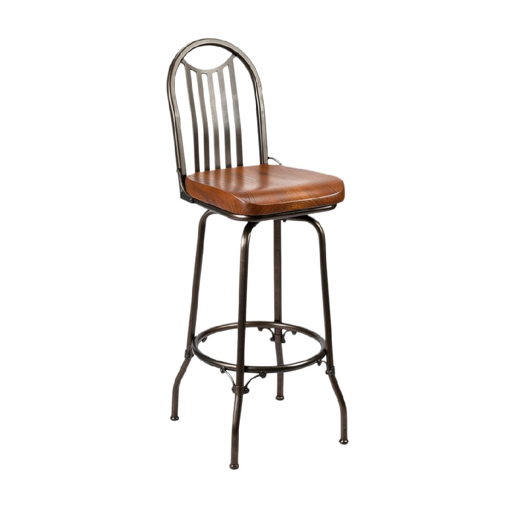 Taburete de Bar de Metal y Madera con Respaldo Alto