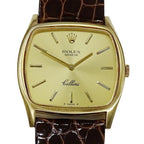 Authenticated Used ROLEX Cellini 3805 Cal.1600 watch People hand winding 750YG leather gold brown polished
