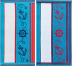Cotton Striped Beach Towel Set For Kids, Adults, Travel, Pool, Shower, Swimming, Quick Dry, Vacation, Camping, Bathroom, Absorbent, Sailing Collection, 34" X 64", Blue/Red/White, 2 Piece