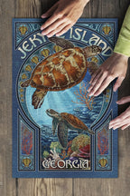 Jekyll Island, Georgia, Sea Turtle Art Nouveau (19x27 inches, Premium 500 Piece Jigsaw Puzzle for Adults and Family, Made in USA)