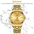 Luxury People Automatic Mechanical Watch Waterproof Stainless Steel Gold Tone Wrist