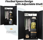 RUNFAYBIU Metal Wardrobe Closet - 72" Bedroom Armoires with Lock Locker with Adjustable Shelves and Removable Hanging Rods (White)