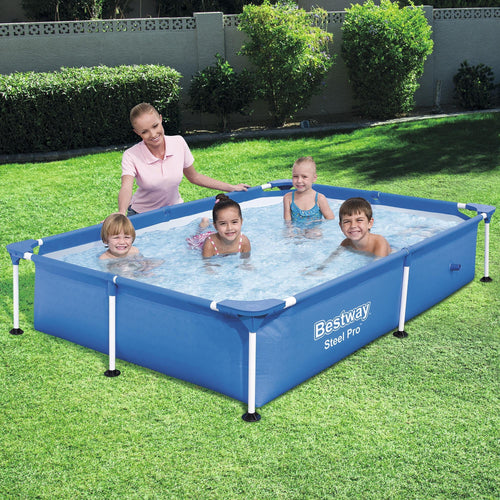 Bestway Steel Pro 7.25 x 4.9 x 1.4 ft Rectangular Above Ground Kids Swimming Pool, Metal Frame