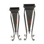 DecMode 30", 28"H Indoor Outdoor Brown Metal Planter with Scroll Stand (2 Count)