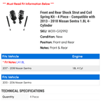 Front and Rear Shock Strut and Coil Spring Kit - 4 Piece - Compatible with 2013 - 2018 Nissan Sentra 1.8L 4-Cylinder 2014 2015 2016 2017