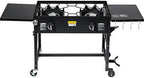 Outdoor Camping Propane Double Burner Stove 2 Folding Cook Cooking Station Stand Picnic BBQ Grill 58,000 BTU, Midnight