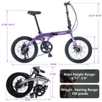 20" Folding Bike, 8 Speed City Bicycle, Aluminium Alloy Frame, Purple
