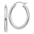 Real 14kt White Gold Polished 3.5mm Oval Tube Hoop Earrings; for Adults and Teens; for People and Gentlemen
