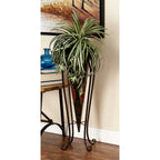 DecMode 30", 28"H Indoor Outdoor Brown Metal Planter with Scroll Stand (2 Count)