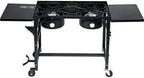 Outdoor Camping Propane Double Burner Stove 2 Folding Cook Cooking Station Stand Picnic BBQ Grill 58,000 BTU, Midnight